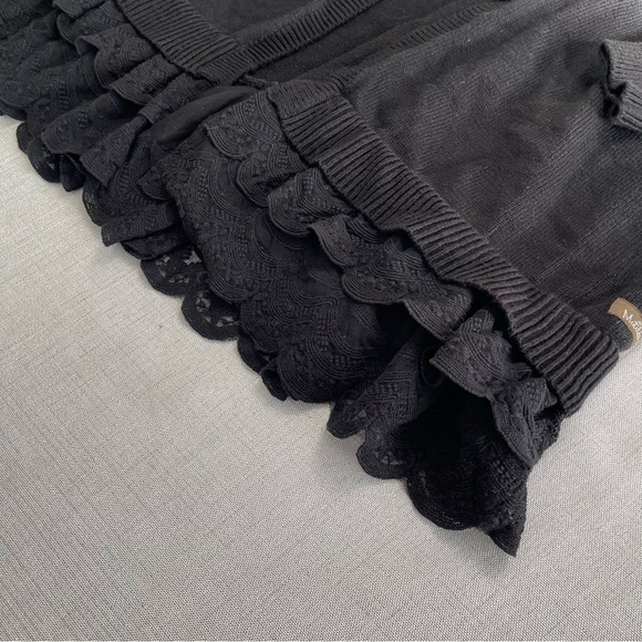Matilda Jane Dark As Night Cardigan Sweater Sz M Black Ruffle Open front Casual - Picture 6 of 6